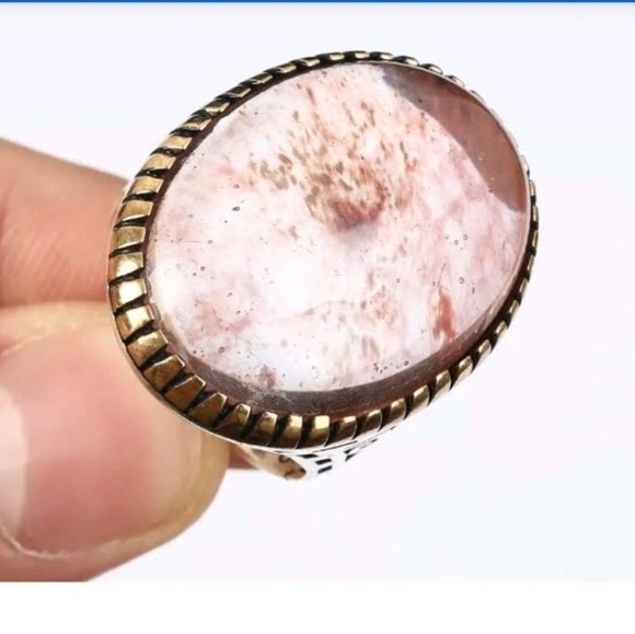 HUGE pink quartz Men\'s ring! Sz11.5 sterling/bronz